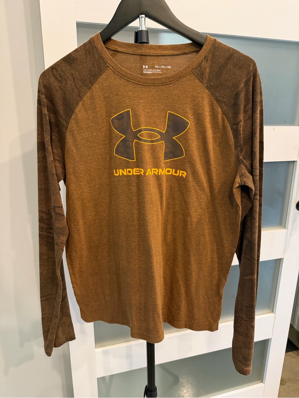 Under Armour Brown Long-Sleeve Logo Tee with Yellow Accent